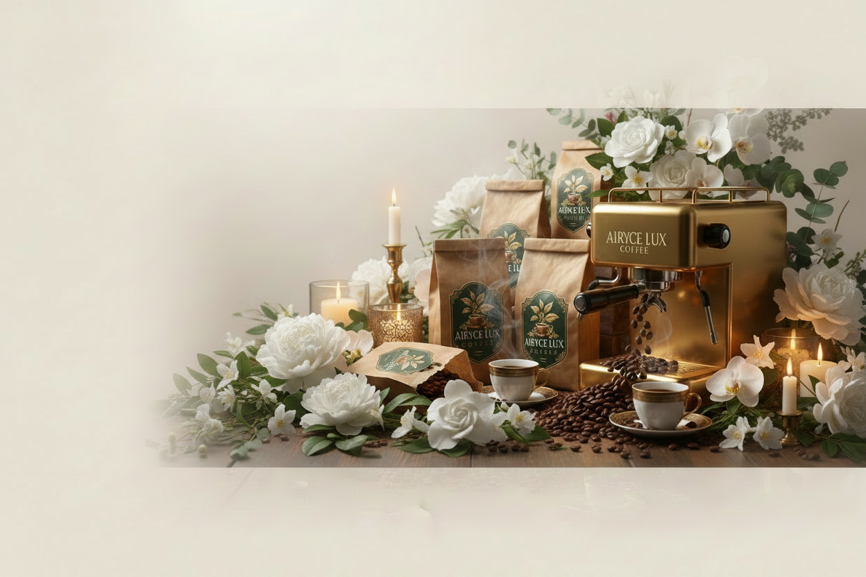 Airyce Lux Coffee - White Flowers Only Banner
